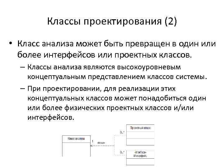 Классы проектирования (2) • Класс анализа может быть превращен в один или более интерфейсов