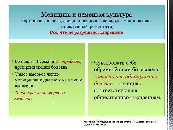(организованность, дисциплина, культ порядка, эмоционально напряжённый романтизм) Всё, что не разрешено, запрещено § Больной