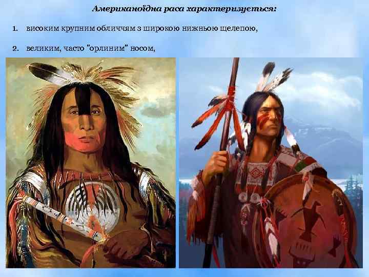 Американоїдна раса характеризується: 1. високим крупним обличчям з широкою нижньою щелепою, 2. великим, часто