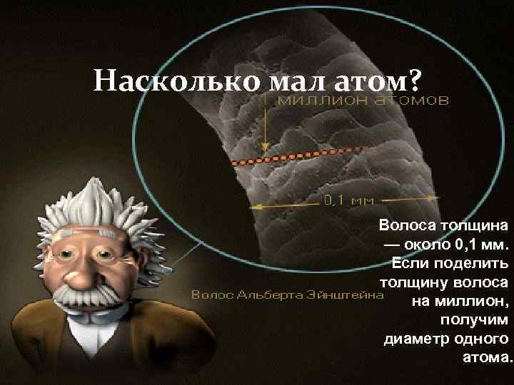 Толщина волоса. Насколько мал атом. Насколько малы атомы. Атомы человеческий волос. И из нея малейший атом вложил в мозги гомеопатам.