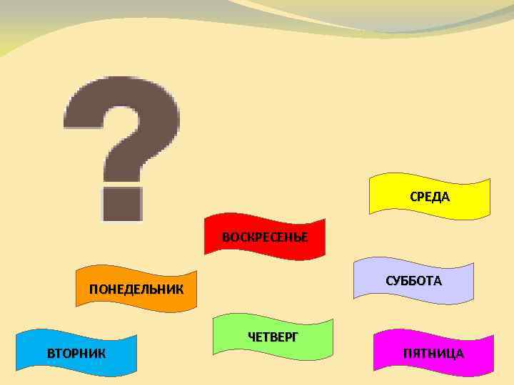 СРЕДА ВОСКРЕСЕНЬЕ СУББОТА ПОНЕДЕЛЬНИК ВТОРНИК ЧЕТВЕРГ ПЯТНИЦА 