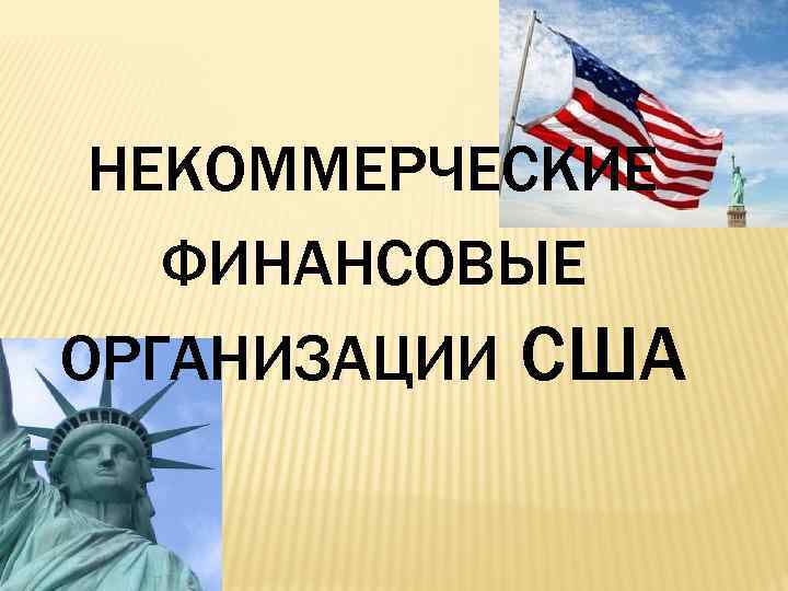 НЕКОММЕРЧЕСКИЕ ФИНАНСОВЫЕ ОРГАНИЗАЦИИ США 