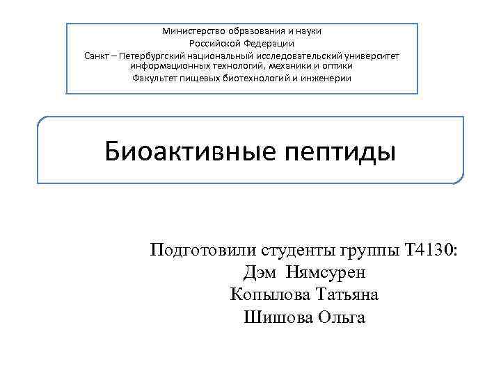 Министерство образования и науки Российской Федерации Санкт – Петербургский национальный исследовательский университет информационных технологий,