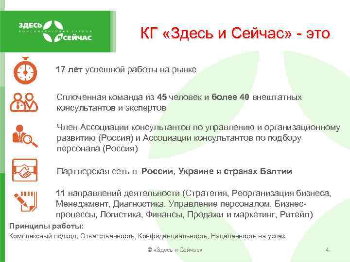 КГ «Здесь и Сейчас» - это 17 лет успешной работы на рынке Сплоченная команда