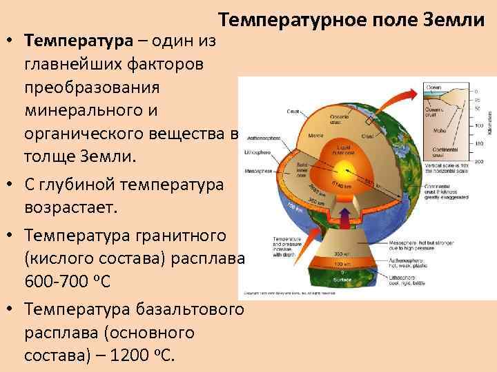 Температурное поле Земли • Температура – один из главнейших факторов преобразования минерального и органического