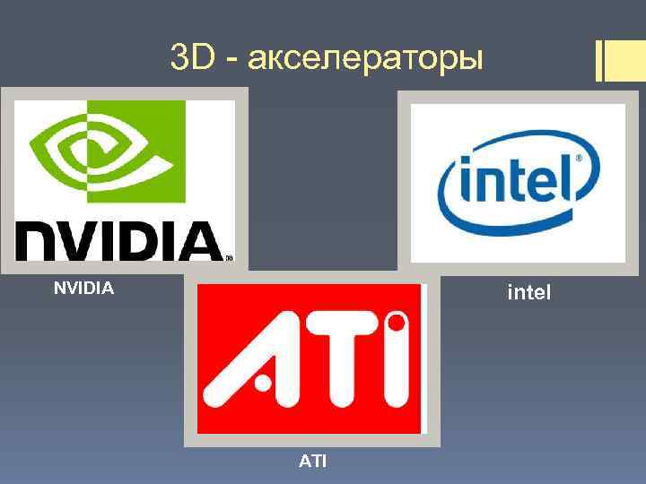 3 D - акселераторы NVIDIA intel ATI 