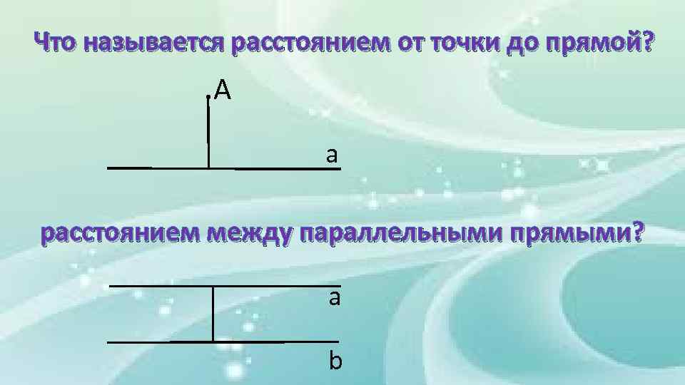 Что называется расстоянием от точки до прямой? . А а расстоянием между параллельными прямыми?