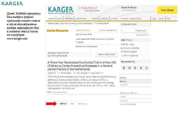 Your Library Your Далее Pub. Med предложит Вам выбрать формат просмотра полного текста и