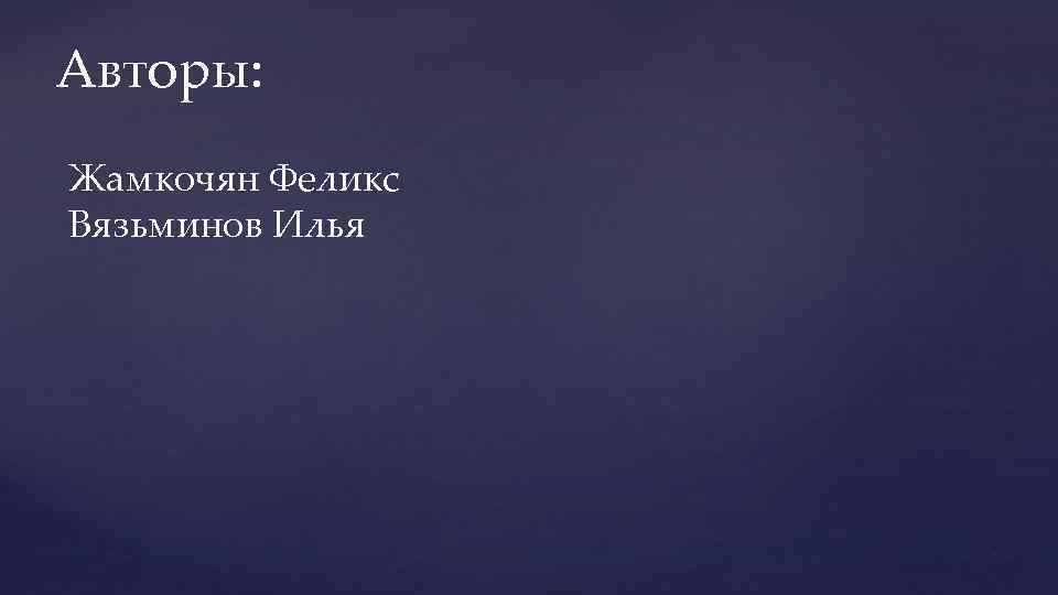 Авторы: Жамкочян Феликс Вязьминов Илья 