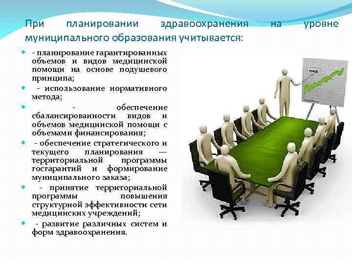 При планировании здравоохранения муниципального образования учитывается: - планирование гарантированных объемов и видов медицинской помощи