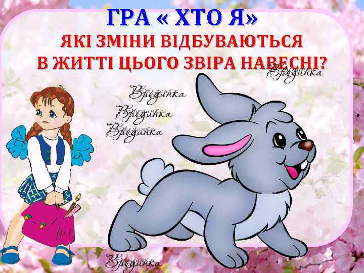 ГРА « ХТО Я» ЯКІ ЗМІНИ ВІДБУВАЮТЬСЯ В ЖИТТІ ЦЬОГО ЗВІРА НАВЕСНІ? 