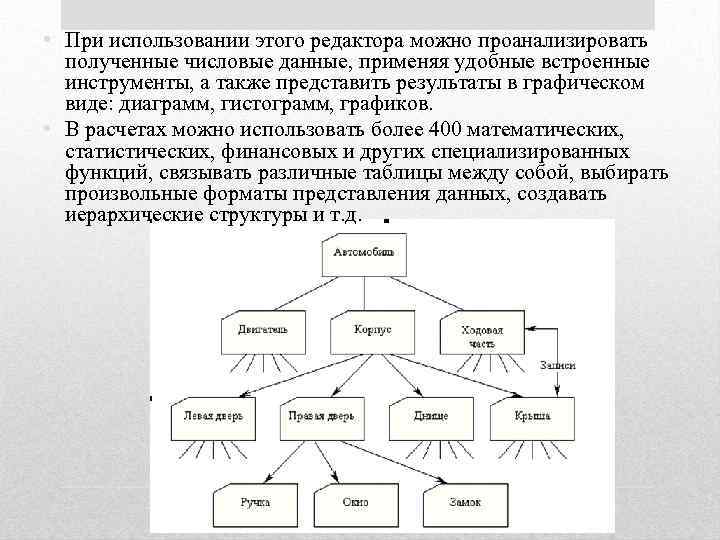  • При использовании этого редактора можно проанализировать полученные числовые данные, применяя удобные встроенные