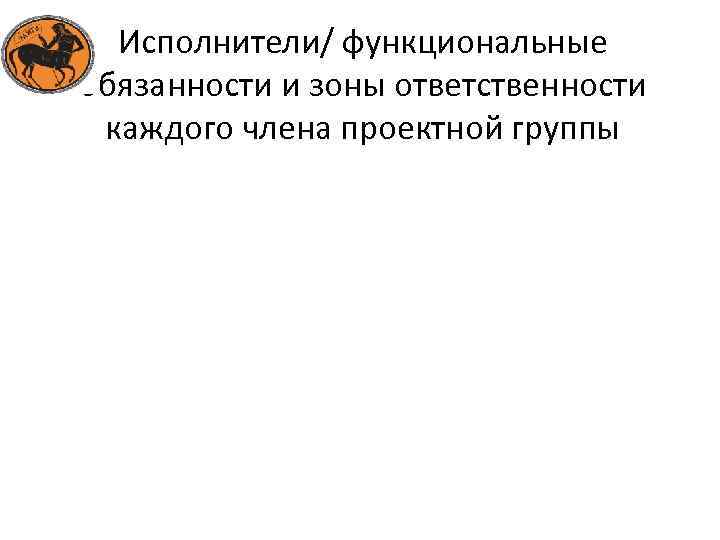 Исполнители/ функциональные обязанности и зоны ответственности каждого члена проектной группы 