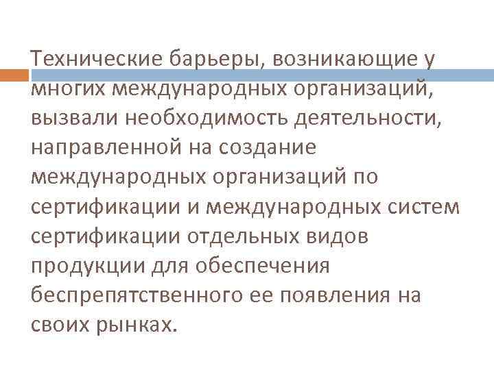 Технические барьеры, возникающие у многих международных организаций, вызвали необходимость деятельности, направленной на создание международных