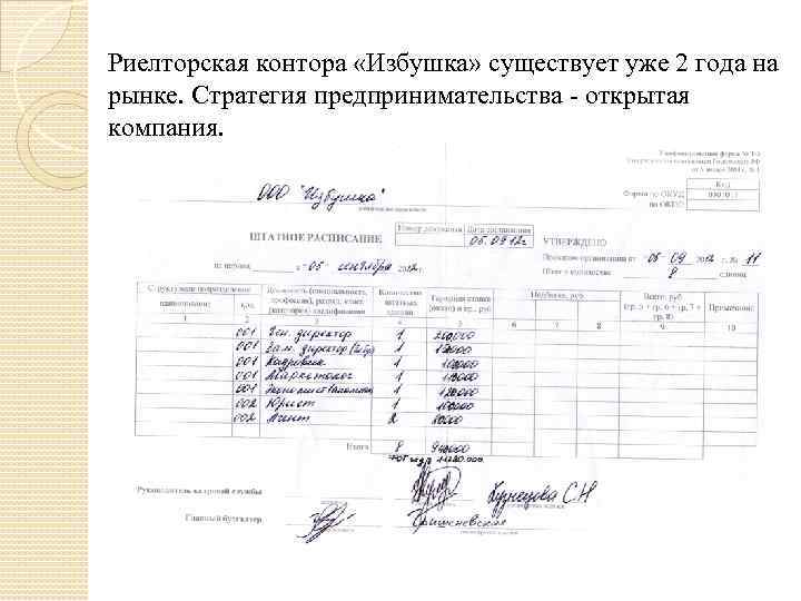 Риелторская контора «Избушка» существует уже 2 года на рынке. Стратегия предпринимательства - открытая компания.