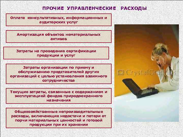 ПРОЧИЕ УПРАВЛЕНЧЕСКИЕ Оплата консультативных, информационных и аудиторских услуг Амортизация объектов нематериальных активов Затраты на
