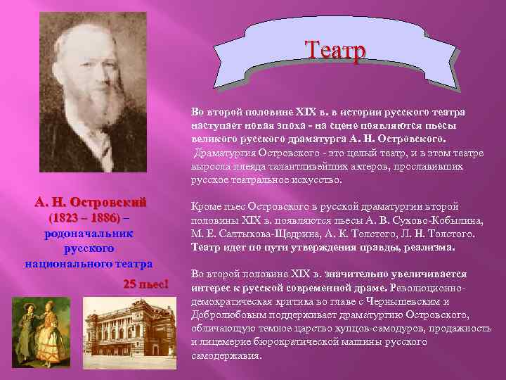 Театр Во второй половине XIX в. в истории русского театра наступает новая эпоха -