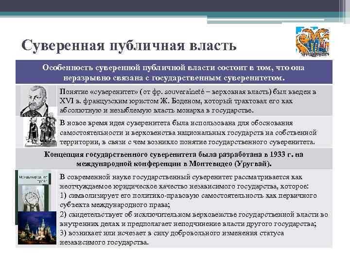 Суверенная публичная власть Особенность суверенной публичной власти состоит в том, что она неразрывно связана