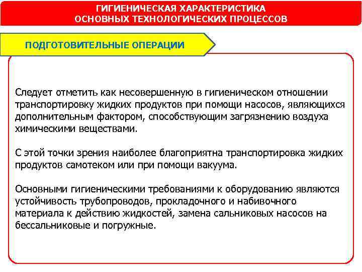 ГИГИЕНИЧЕСКАЯ ХАРАКТЕРИСТИКА ОСНОВНЫХ ТЕХНОЛОГИЧЕСКИХ ПРОЦЕССОВ ПОДГОТОВИТЕЛЬНЫЕ ОПЕРАЦИИ Следует отметить как несовершенную в гигиеническом отношении