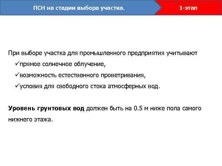 ПСН на стадии выбора участка. 1 -этап При выборе участка для промышленного предприятия учитывают