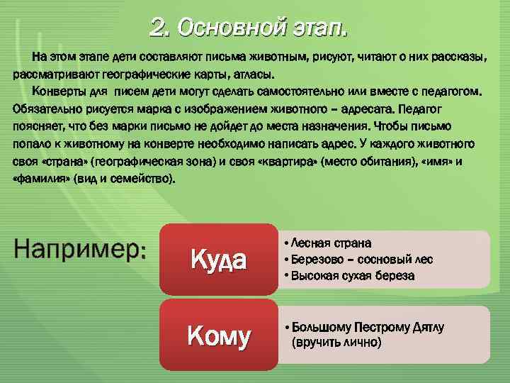 2. Основной этап. На этом этапе дети составляют письма животным, рисуют, читают о них