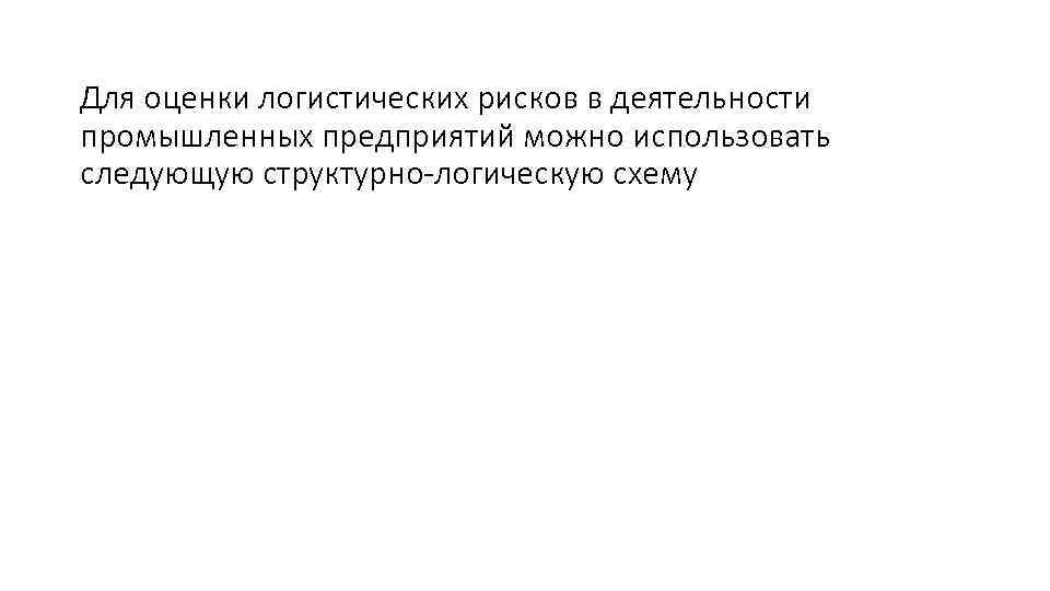 Для оценки логистических рисков в деятельности промышленных предприятий можно использовать следующую структурно-логическую схему 