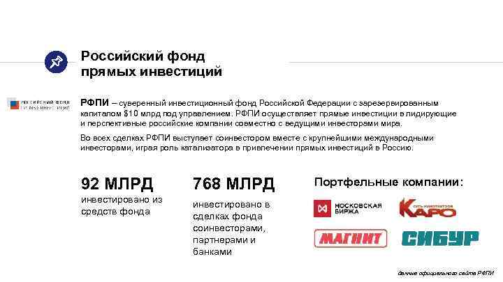 Российский фонд прямых инвестиций РФПИ – суверенный инвестиционный фонд Российской Федерации с зарезервированным капиталом