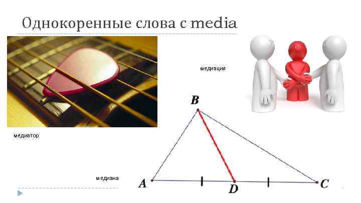 Однокоренные слова с media медиация медиатор медиана 