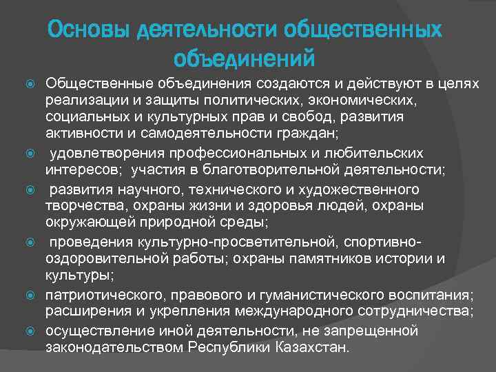 Конституционно правовой статус общественных объединений презентация