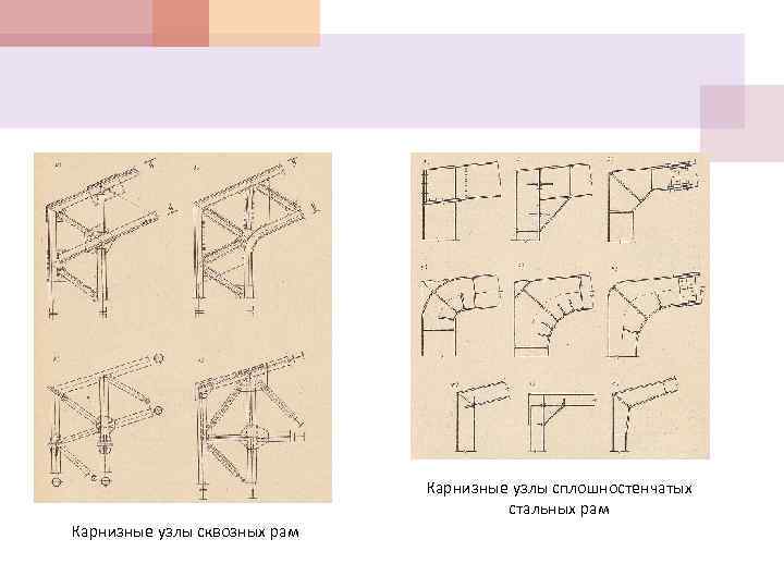 Карнизные узлы сплошностенчатых стальных рам Карнизные узлы сквозных рам 