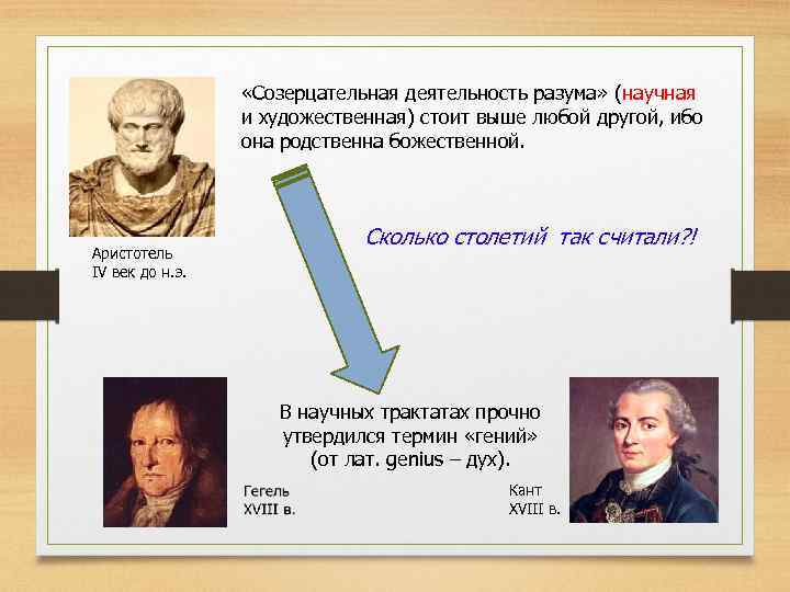  «Созерцательная деятельность разума» (научная и художественная) стоит выше любой другой, ибо она родственна