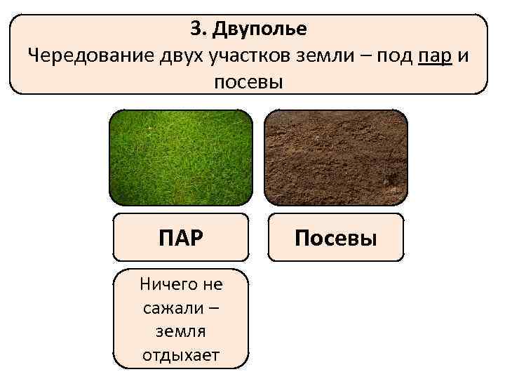 3. Двуполье Чередование двух участков земли – под пар и посевы ПАР Ничего не