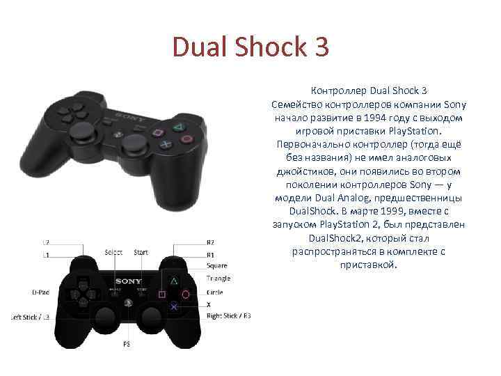 Dual Shock 3 Контроллер Dual Shock 3 Семейство контроллеров компании Sony начало развитие в