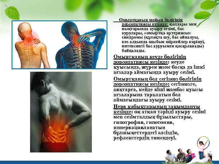 Омыртқаның мойын бөлігінің дорсопатиясы кезінде: қолдары мен иықтарында ауыру сезімі, бас аурулары, «омыртқа артериясы»