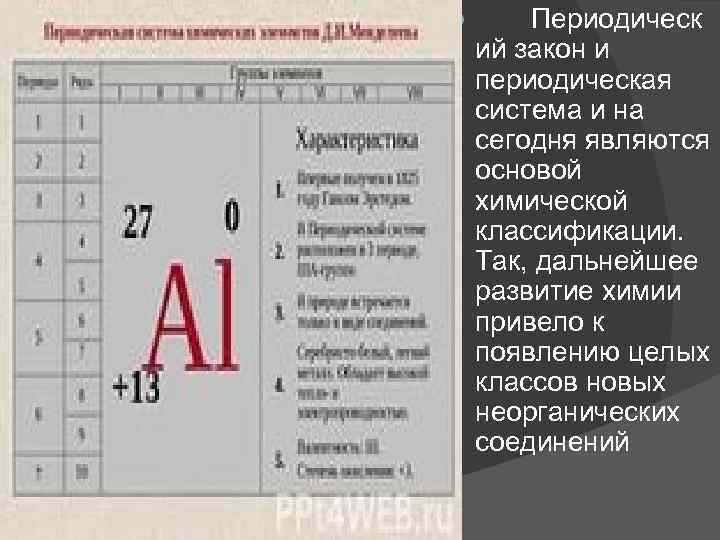      Периодическ ий закон и периодическая система и на сегодня являются основой химической классификации.