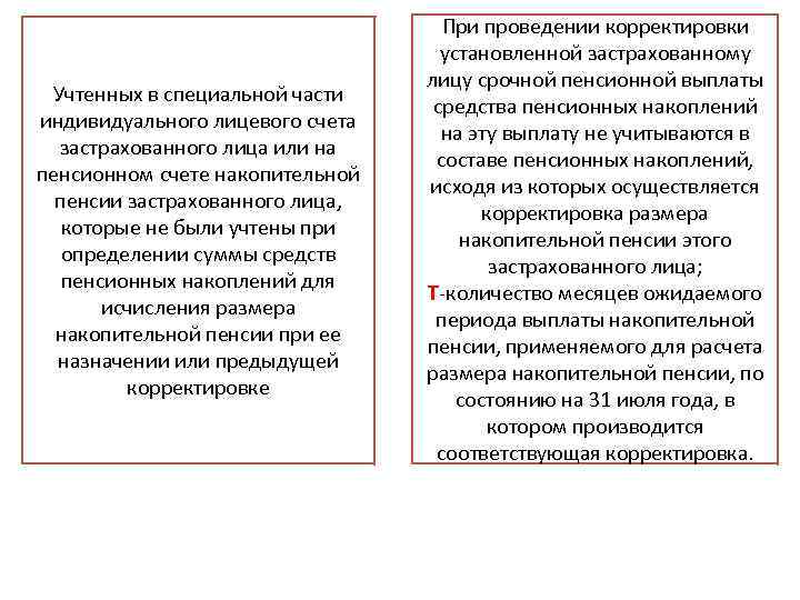 Учтенных в специальной части индивидуального лицевого счета застрахованного лица или на пенсионном счете накопительной