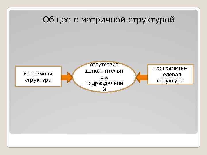  Общее с матричной структурой матричная структура отсутствие дополнительн ых подразделени й программно- целевая