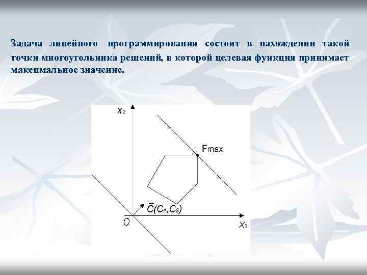  Задача линейного программирования состоит в нахождении такой точки многоугольника решений, в которой целевая