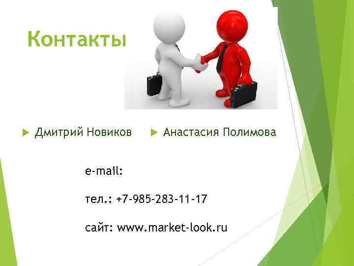 Контакты Дмитрий Новиков Анастасия Полимова e-mail: тел. : +7 -985 -283 -11 -17 сайт: