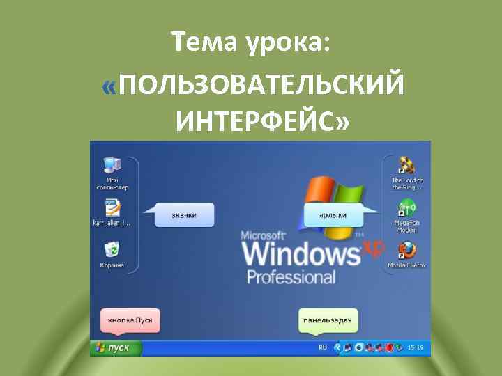 Тема урока: ПОЛЬЗОВАТЕЛЬСКИЙ ИНТЕРФЕЙС» 