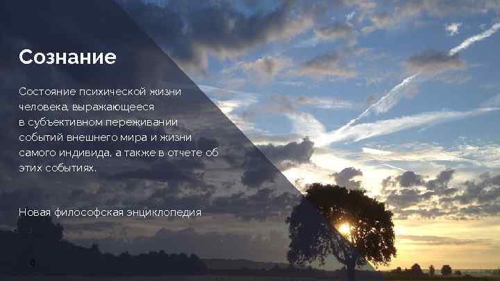Сознание Состояние психической жизни человека, выражающееся в субъективном переживании событий внешнего мира и жизни