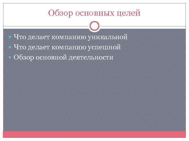 Обзор основных целей Что делает компанию уникальной Что делает компанию успешной Обзор основной деятельности