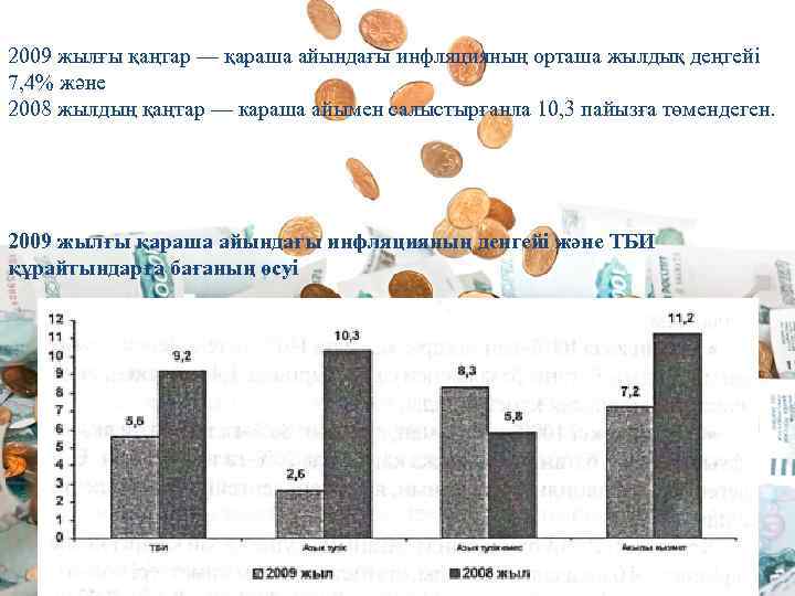 2009 жылғы қаңтар — қараша айындағы инфляцияның орташа жылдық деңгейі 7, 4% және 2008