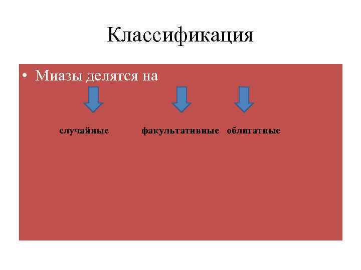 Классификация • Миазы делятся на случайные факультативные облигатные 