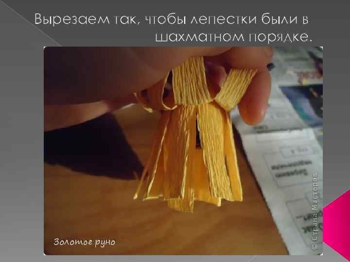 Вырезаем так, чтобы лепестки были в шахматном порядке. 