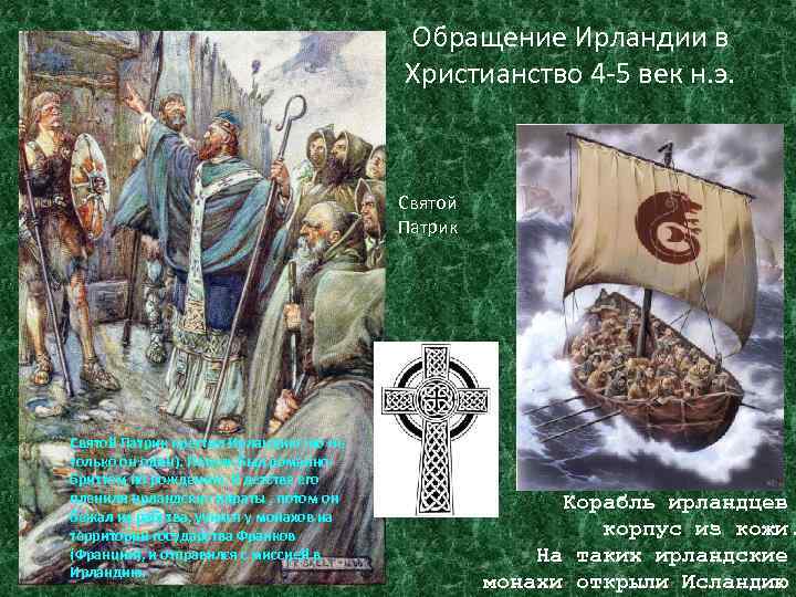 Обращение Ирландии в Христианство 4 -5 век н. э. Святой Патрик крестил Ирландию (но