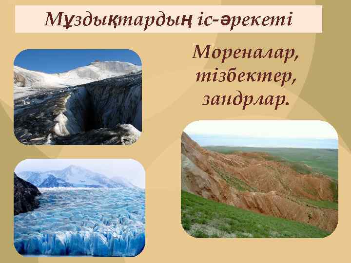 Мұздықтардың іс-әрекеті Мореналар, тізбектер, зандрлар. 