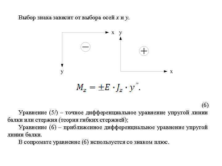 Выбор знака зависит от выбора осей x и y. (6) Уравнение (5/) – точное