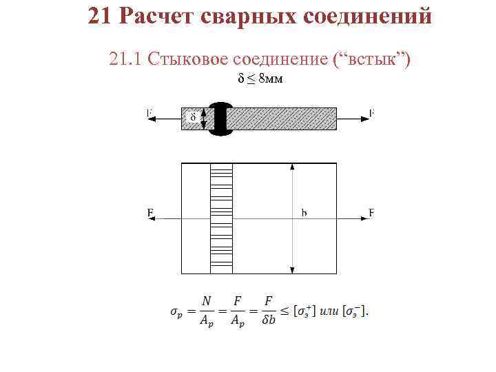 21 Расчет сварных соединений 21. 1 Стыковое соединение (“встык”) δ ≤ 8 мм 