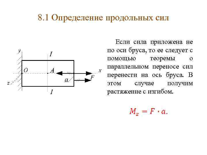 8. 1 Определение продольных сил Если сила приложена не по оси бруса, то ее